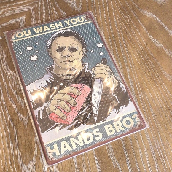 Halloween Horror Michael Myers Metal Tin Wash Your Hands Bro Bathroom Sign - Picture 9 of 10